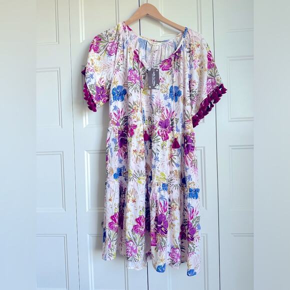 MATILDA JANE Women's Aloha Palm Printed Ruffle Sleeve Dress NWT size small - Picture 4 of 9